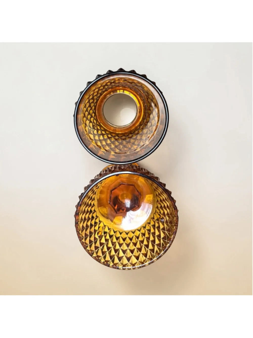 Amber Diamond Point Fairy Lamp Indiana Glass Style Vintage Candle Holder Glow